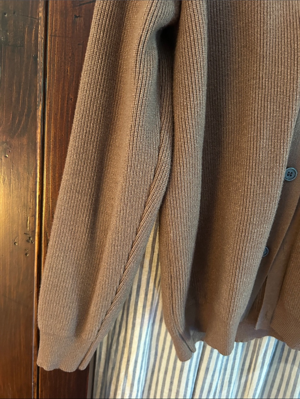 Brown Ribbed Collared Button-Front Cardigan - Picture 5 of 6